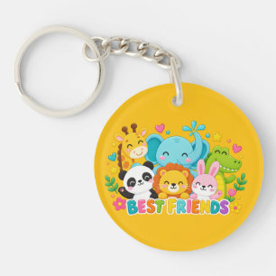 Cute Safari Jungle Animals Best Friends Yellow Key Ring