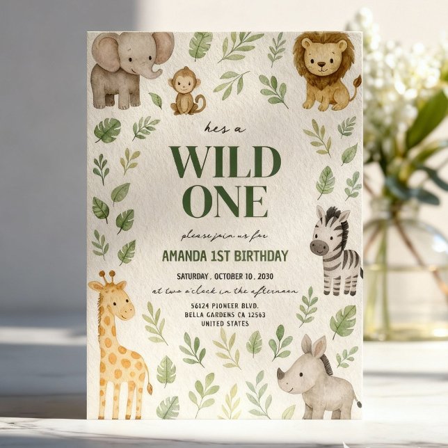 Cute Safari Jungle Animals Birthday Invitation (Creator Uploaded)