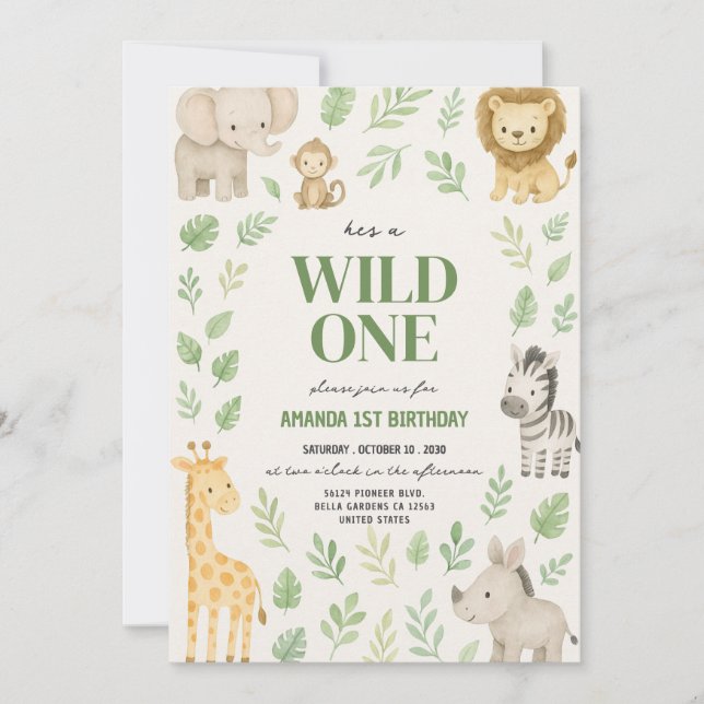 Cute Safari Jungle Animals Birthday Invitation (Front)