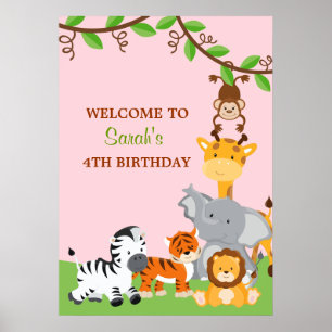 Cute Safari Jungle Animals Birthday Party Poster