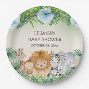 Cute Safari Jungle Animals Boy Baby Shower Paper Plate