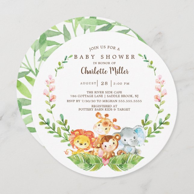 Cute Safari Jungle Animals Boys Baby Shower Invitation (Front/Back)