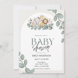 Cute Safari Jungle Animals Eucalyptus Leaves Invitation