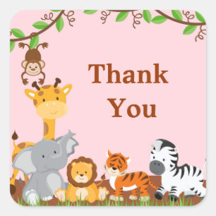Cute Safari Jungle Animals Girl Thank You Sticker