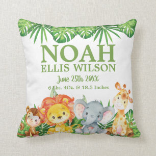 Cute Safari Jungle Animals Greenery Boy Nursery Cushion