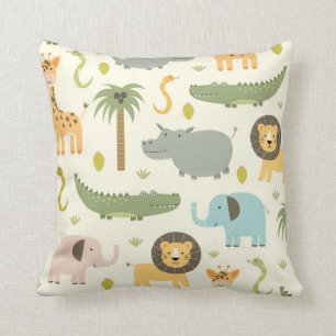 Cute Safari Jungle Animals Greenery Throw Pillow