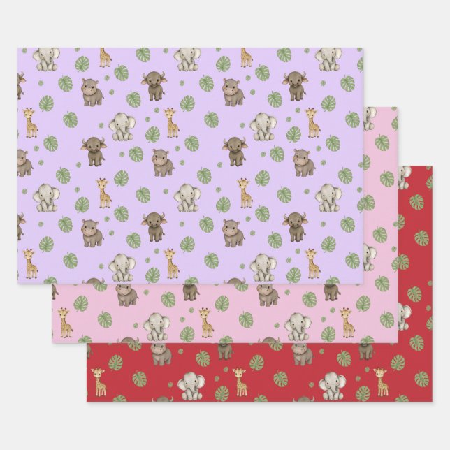 Cute safari Jungle Animals pattern Wrapping Paper Sheet (Set)