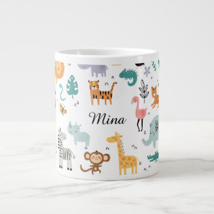 Cute Safari Jungle Animals Personalized Baby Name Large Coffee Mug
