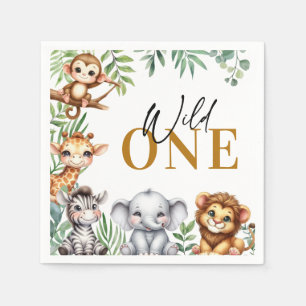 Cute Safari Jungle Animals Wild One Boy Birthday Napkin