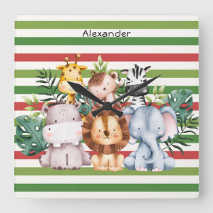 Cute Safari Jungle Baby Animal Boy Photo Album Square Wall Clock