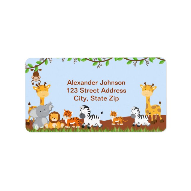 Cute Safari Jungle Baby Animals Address Label (Front)