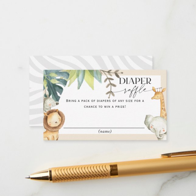 Cute Safari Jungle baby shower diaper raffle Enclo Enclosure Card (Front/Back In Situ)