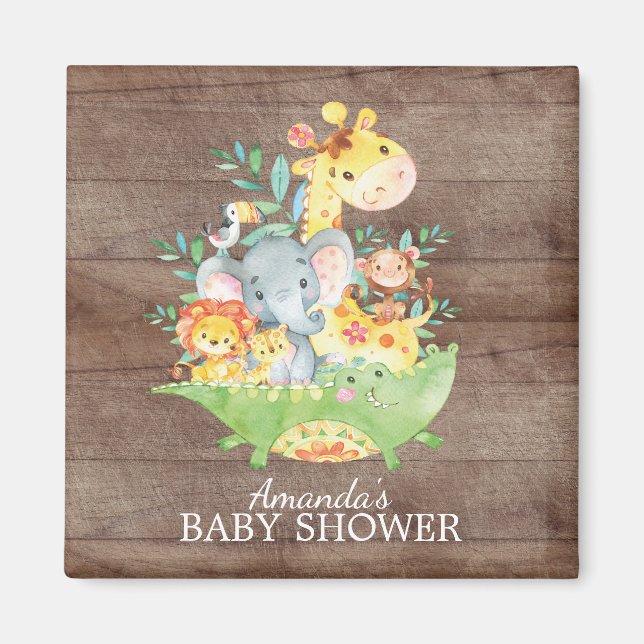 Cute Safari Jungle Baby Shower Favour Magnet (Front)