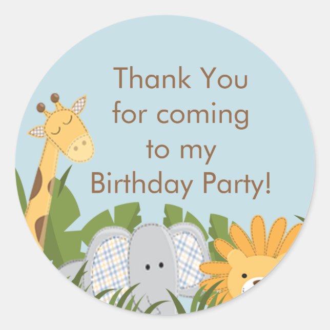 Cute Safari Jungle Birthday Party Classic Round Sticker (Front)