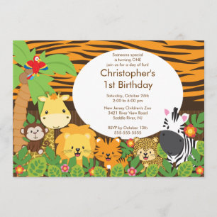 Cute Safari Jungle Birthday Party Invitations
