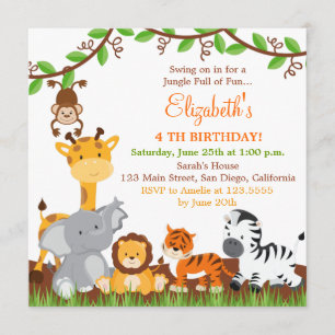 Cute Safari Jungle Birthday Party Invitations