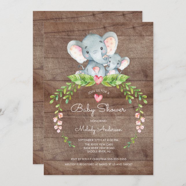 Cute Safari Jungle Elephant Baby Shower Invitation (Front/Back)