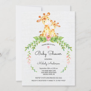 Cute Safari Jungle Giraffe Baby Shower Invitation