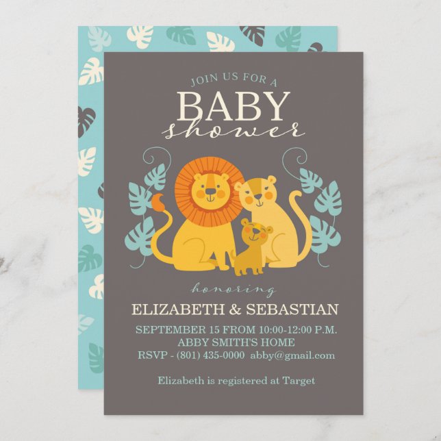 Cute Safari Jungle Lion Baby Shower Invitation (Front/Back)