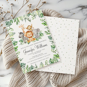 Cute Safari Jungle Wild Animals Baby Boy Shower Invitation
