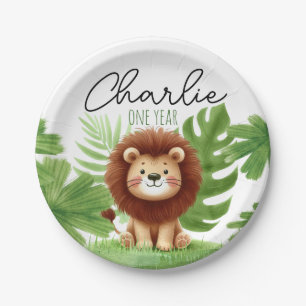 Cute Safari Lion Birthday Paper Plate