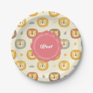 Cute Safari Lion Face Pattern Paper Plate