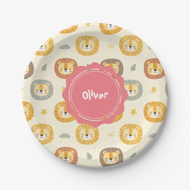 Cute Safari Lion Face Pattern  Paper Plate (Front)