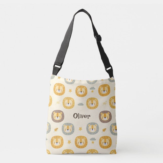 Cute Safari Lion Face Pattern Personalised  Crossbody Bag (Front)