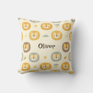 Cute Safari Lion Face Pattern Personalised Cushion