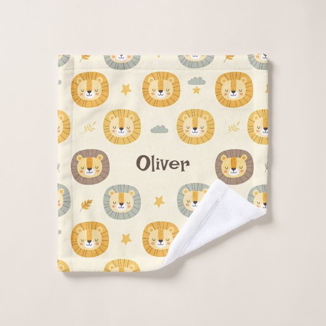 Cute Safari Lion Face Pattern Personalised  Wash Cloth (Wash Cloth)