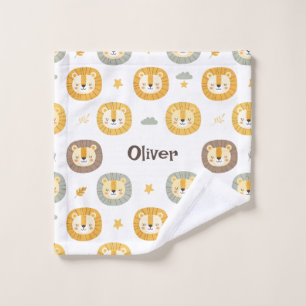 Cute Safari Lion Face Pattern Personalised  Wash Cloth