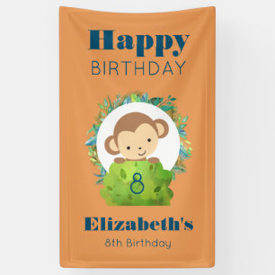 Cute Safari Monkey Happy Birthday Banner