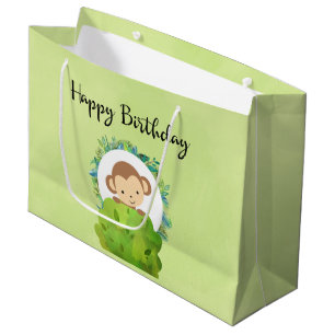 Cute Safari Monkey Happy Birthday Large Gift Bag