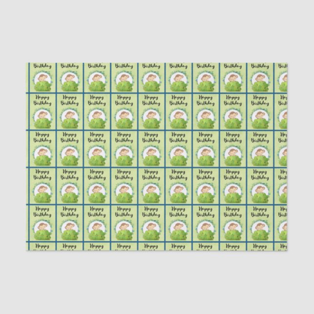 Cute Safari Monkey Happy Birthday Pattern Tissue Paper (Front)