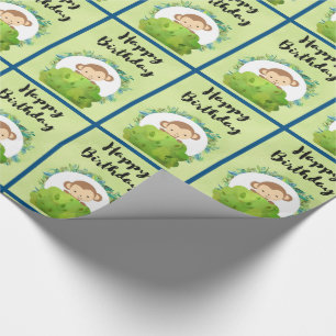 Cute Safari Monkey Happy Birthday Pattern Wrapping Paper