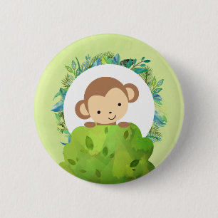 Cute Safari Monkey with Tropical Leaves 6 Cm Round Badge