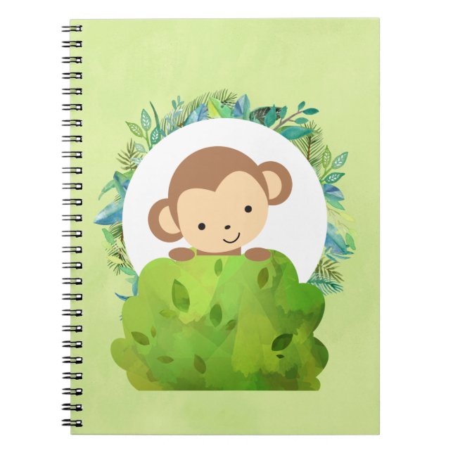Cute Safari Monkey with Tropical Leaves Notebook (Front)