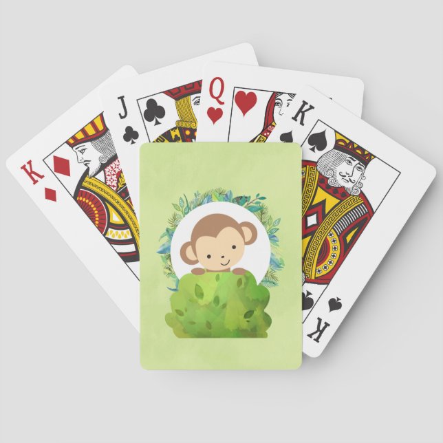 Cute Safari Monkey with Tropical Leaves Playing Cards (Back)