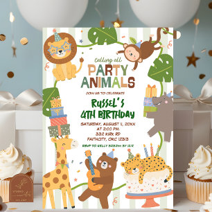 Cute Safari party animals birthday invitation