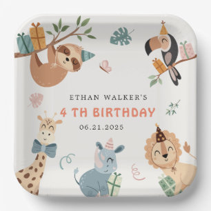 Cute Safari Party Animals Kids Birthday Paper Plate