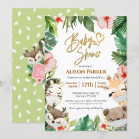 Cute Safari Pink Floral Greenery Baby Girl Shower