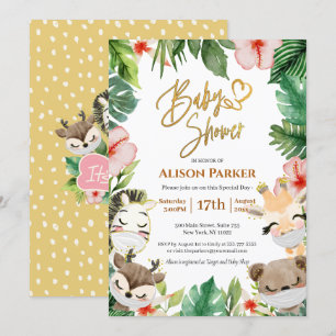 Cute Safari Pink Floral Greenery Baby Girl Shower  Invitation