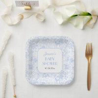 Cute Safari Toile de Jouy Blue Baby Shower
