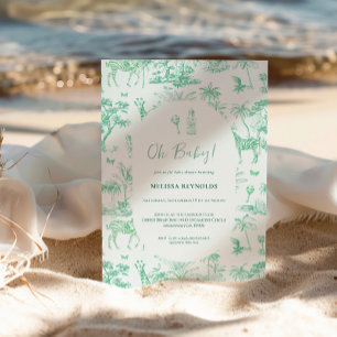 Cute Safari Toile de Jouy   Green Baby Shower Invitation
