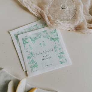 Cute Safari Toile de Jouy   Mint Baby Shower  Napkin