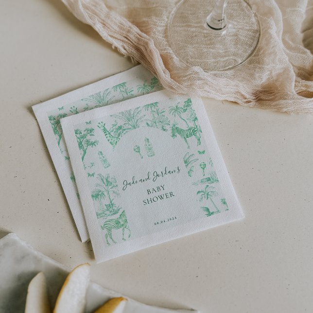 Cute Safari Toile de Jouy | Mint Baby Shower  Napkin (Creator Uploaded)