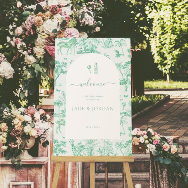 Cute Safari Toile de Jouy | Mint Baby Shower  Poster (Creator Uploaded)