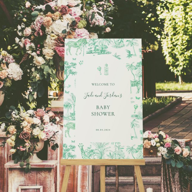 Cute Safari Toile de Jouy | Mint Baby Shower  Poster (Creator Uploaded)