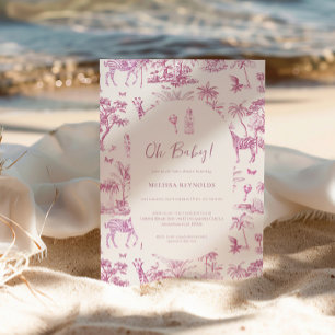 Cute Safari Toile de Jouy   Pink Baby Shower Invitation