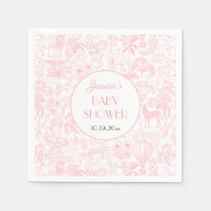 Cute Safari Toile de Jouy Pink Baby Shower Paper Napkin